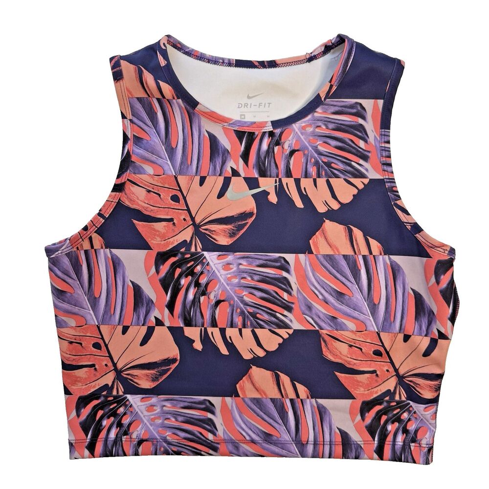 Nike Dri-fit Leaf Pattern Botanical Fast Runway Crop Tank Top Women Size Medium